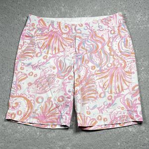 Lily Pulitzer Shorts Womens 10 Pink White Floral Chipper Shorts Pockets 9 in